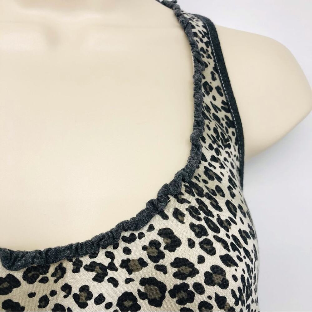 Splendid Black Gray Leopard Print Racer Back Top Lettuce Edge Scoop Neck - Picture 5 of 16
